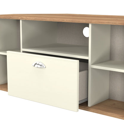 Victoria Corner Corner TV Unit Cream & Light Oak 5 Shelves 1 Drawer 112cm