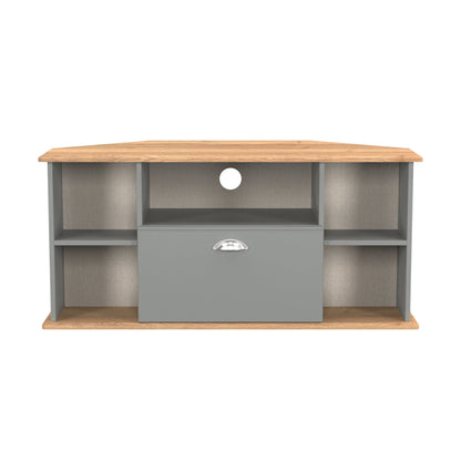 Victoria Corner Corner TV Unit Grey & Light Oak 5 Shelves 1 Drawer 112cm
