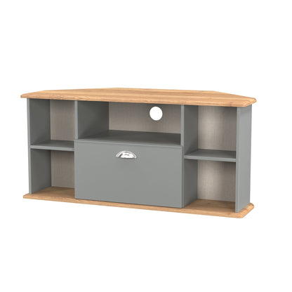 Victoria Corner Corner TV Unit Grey & Light Oak 5 Shelves 1 Drawer 112cm