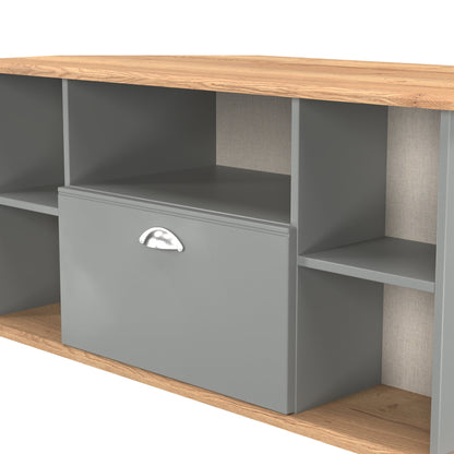 Victoria Corner Corner TV Unit Grey & Light Oak 5 Shelves 1 Drawer 112cm