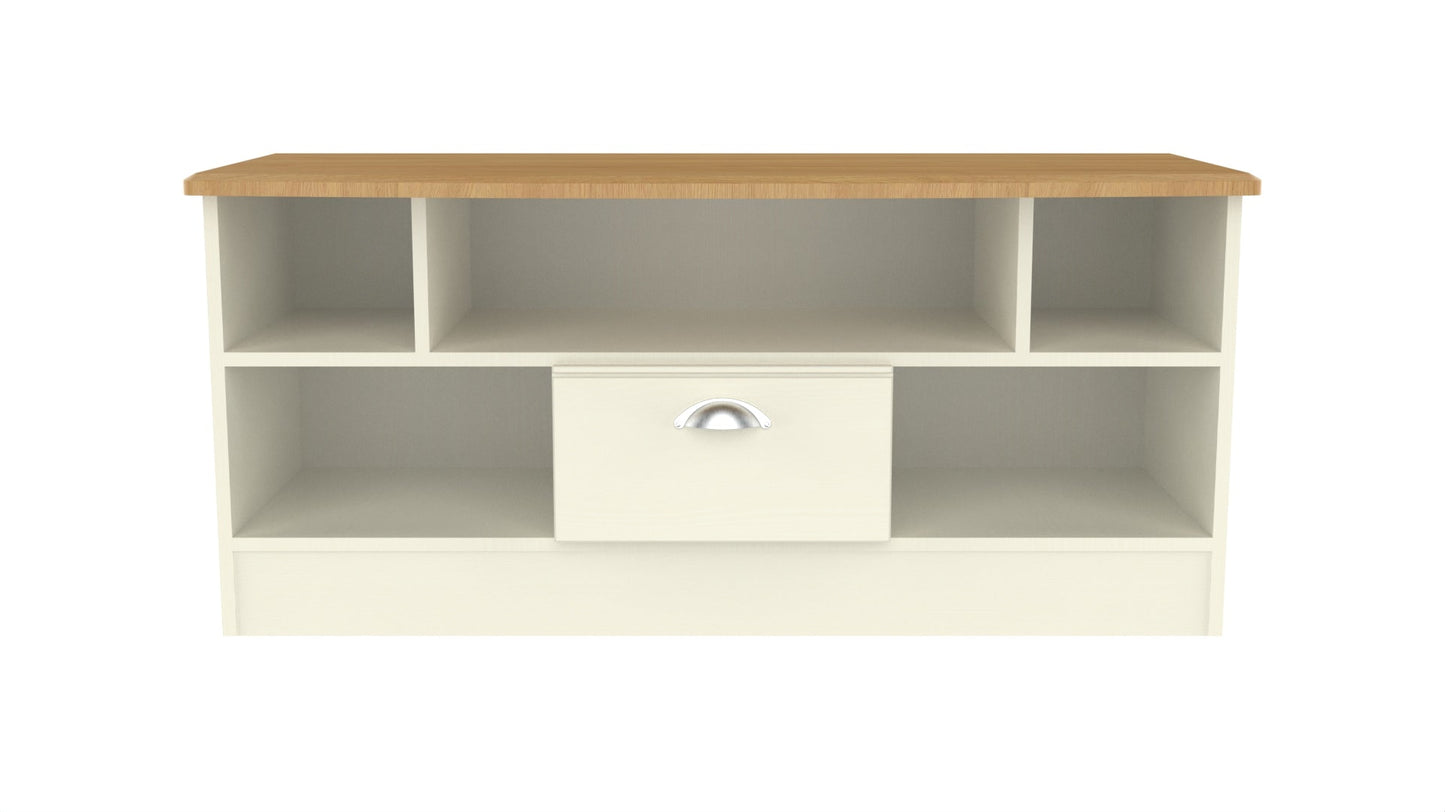 Victoria TV Unit Cream & Light Oak 5 Shelves 1 Drawer 112cm