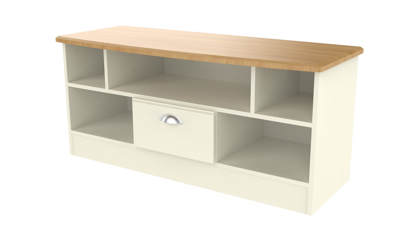 Victoria TV Unit Cream & Light Oak 5 Shelves 1 Drawer 112cm