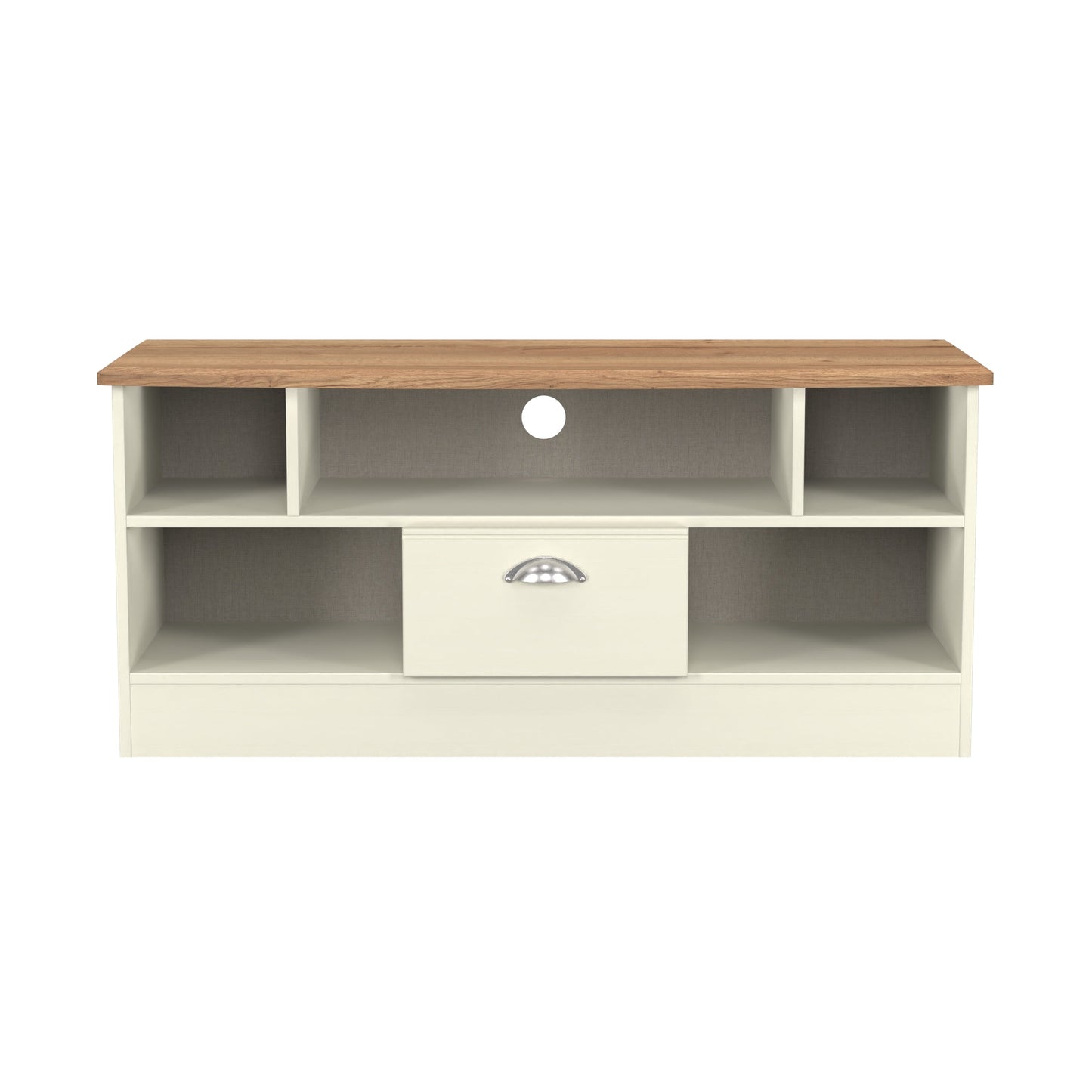 Victoria TV Unit Cream & Light Oak 5 Shelves 1 Drawer 112cm