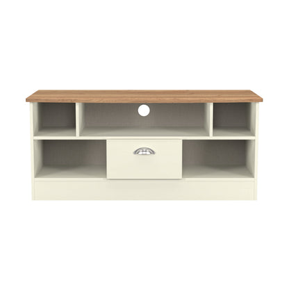 Victoria TV Unit Cream & Light Oak 5 Shelves 1 Drawer 112cm