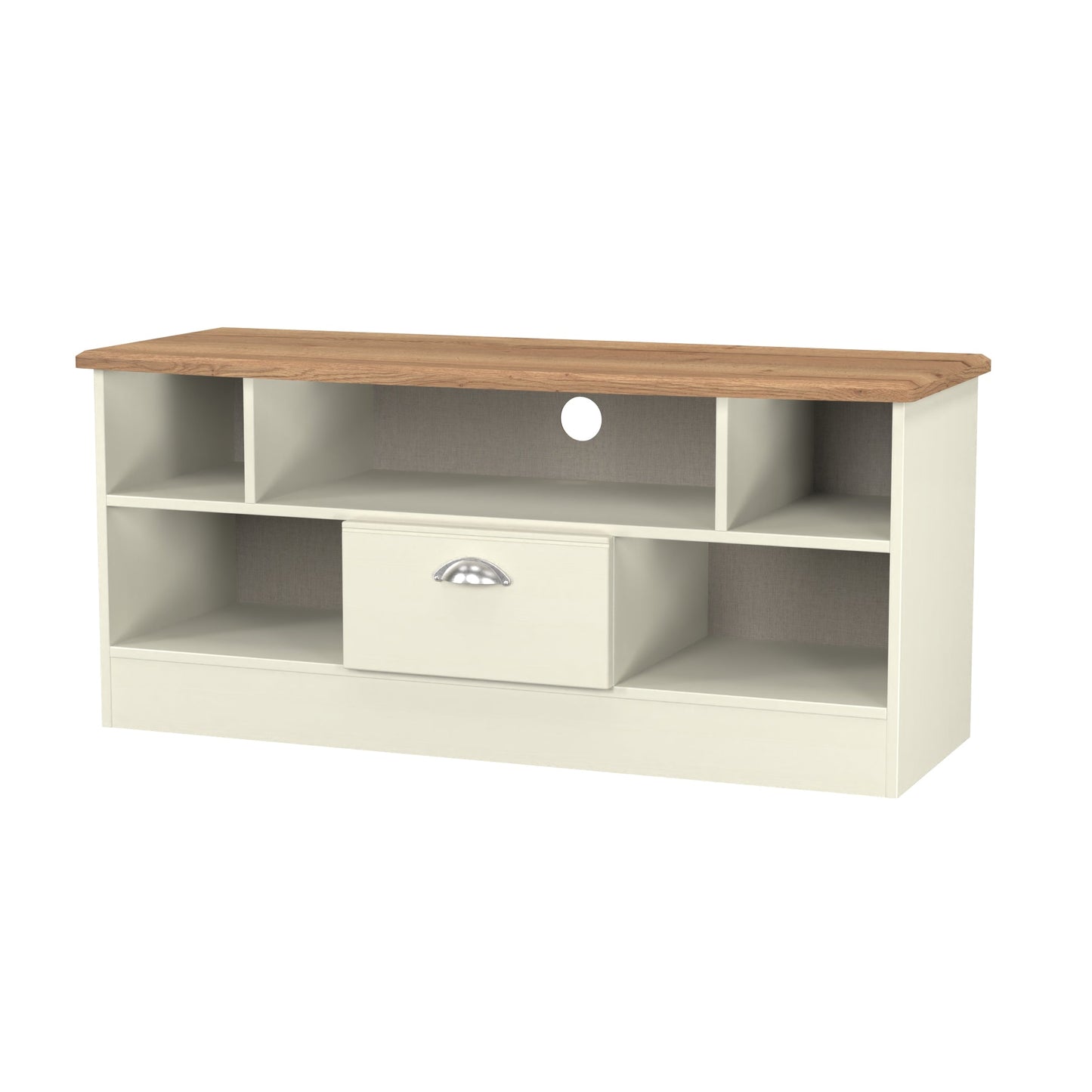 Victoria TV Unit Cream & Light Oak 5 Shelves 1 Drawer 112cm