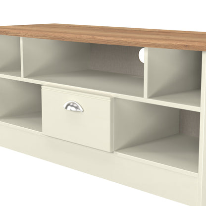 Victoria TV Unit Cream & Light Oak 5 Shelves 1 Drawer 112cm