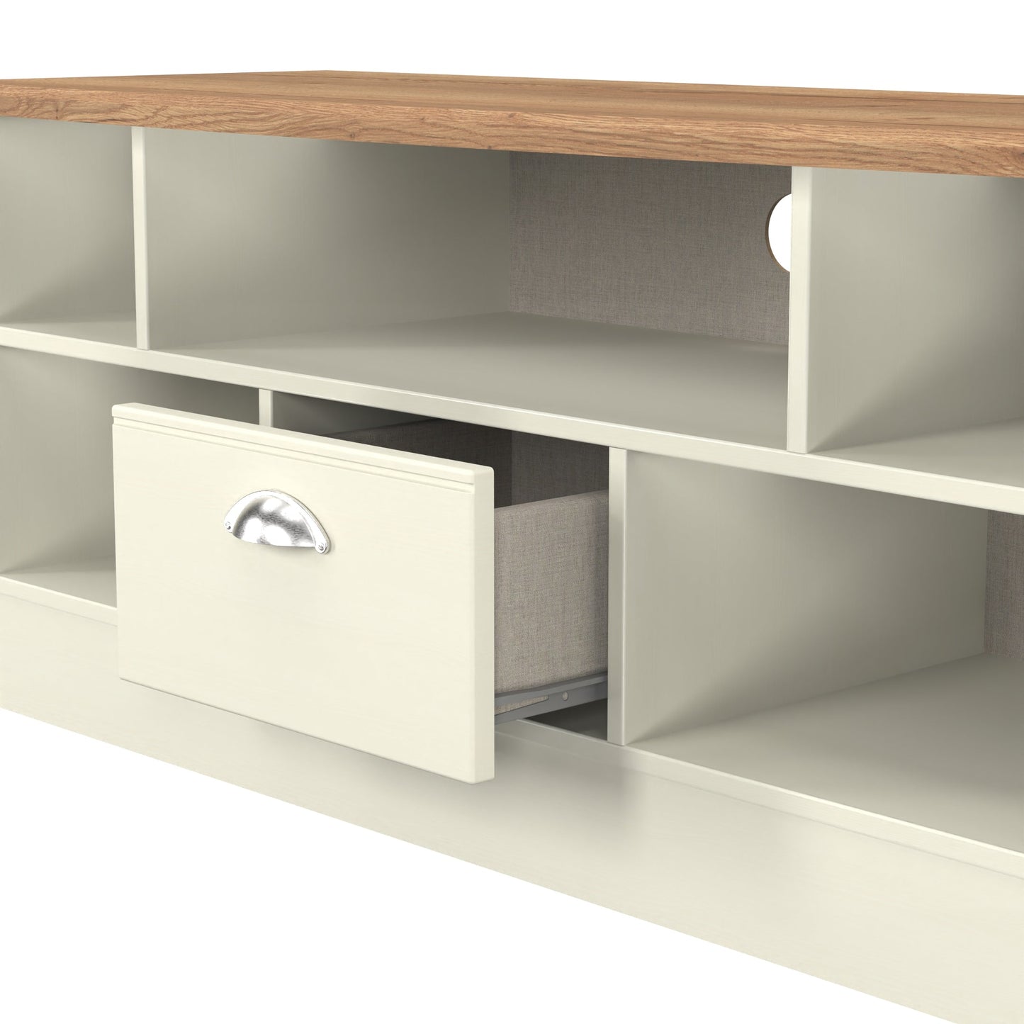 Victoria TV Unit Cream & Light Oak 5 Shelves 1 Drawer 112cm
