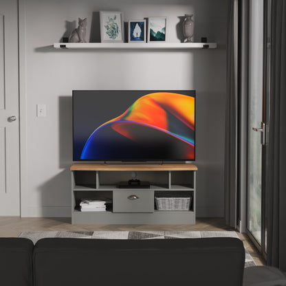 Victoria TV Unit Grey & Light Oak 5 Shelves 1 Drawer 112cm