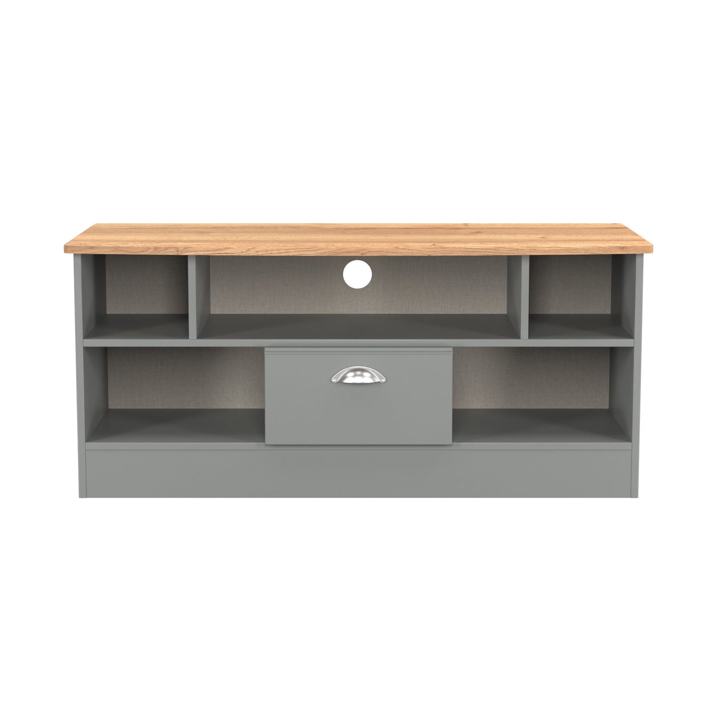 Victoria TV Unit Grey & Light Oak 5 Shelves 1 Drawer 112cm