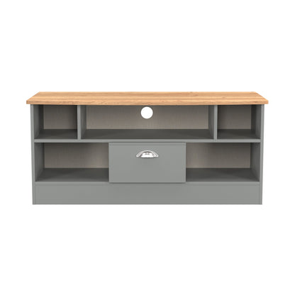 Victoria TV Unit Grey & Light Oak 5 Shelves 1 Drawer 112cm