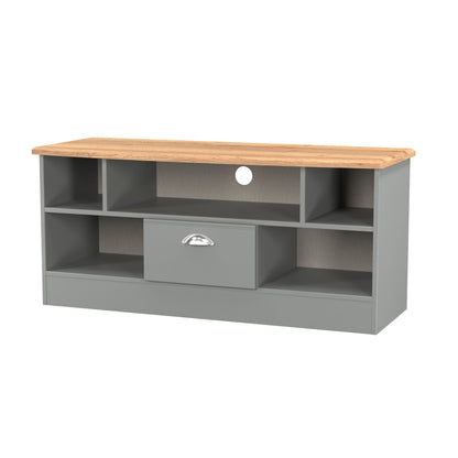 Victoria TV Unit Grey & Light Oak 5 Shelves 1 Drawer 112cm