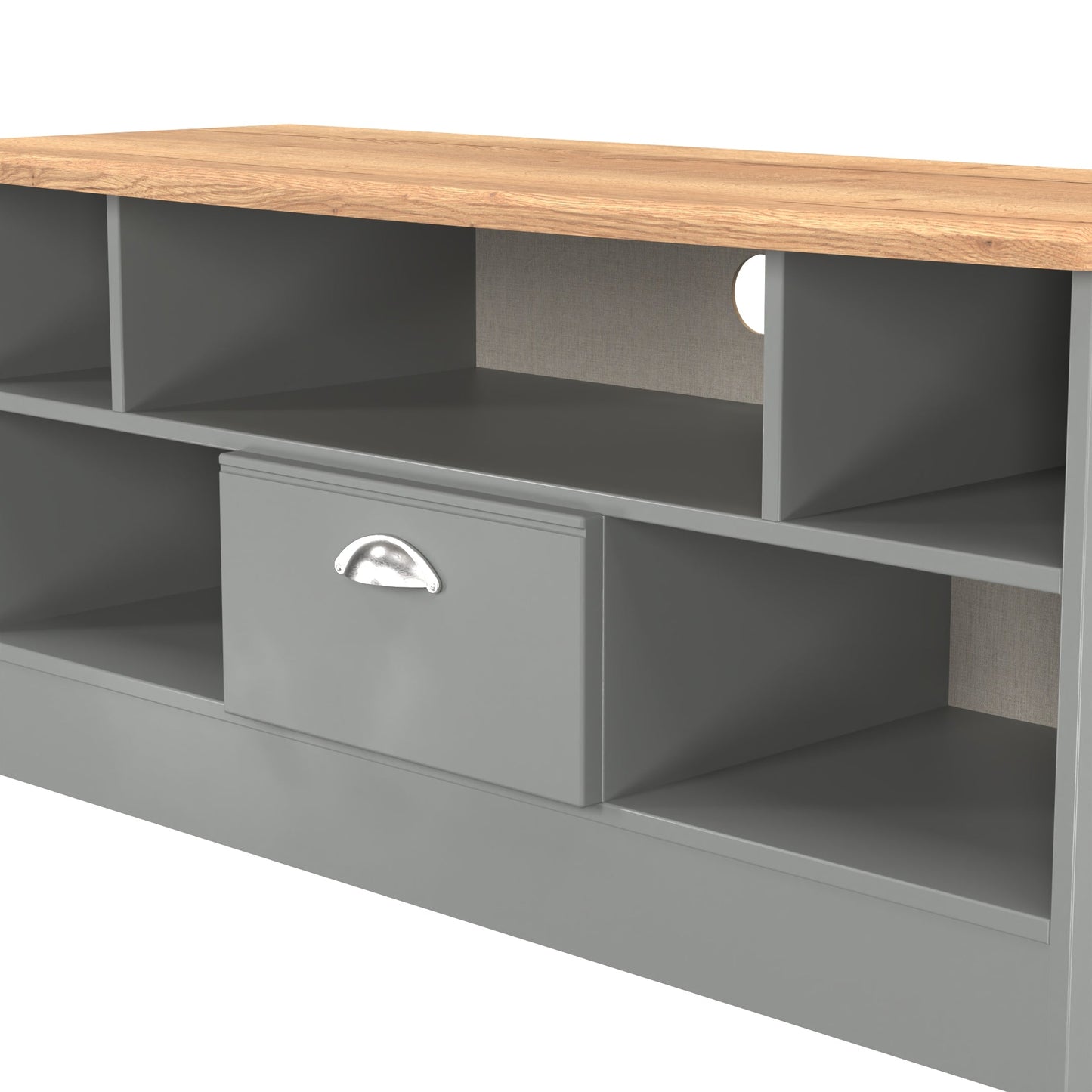 Victoria TV Unit Grey & Light Oak 5 Shelves 1 Drawer 112cm