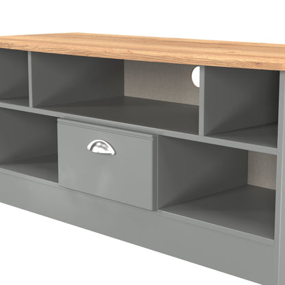 Victoria TV Unit Grey & Light Oak 5 Shelves 1 Drawer 112cm