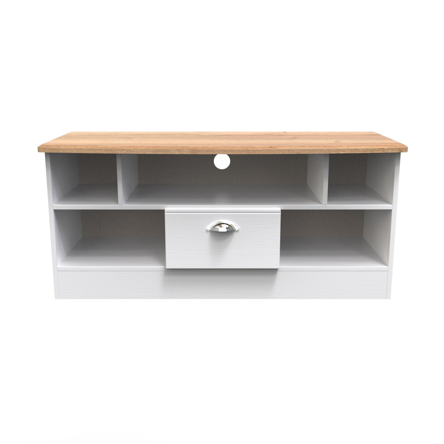 Victoria TV Unit White & Light Oak 5 Shelves 1 Drawer 112cm