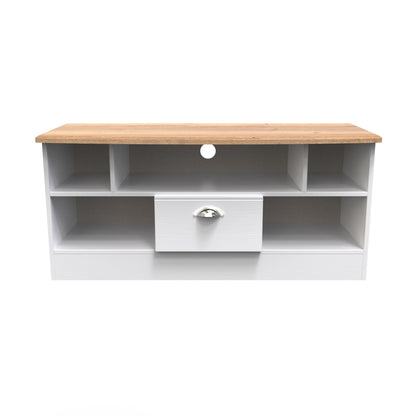 Victoria TV Unit White & Light Oak 5 Shelves 1 Drawer 112cm