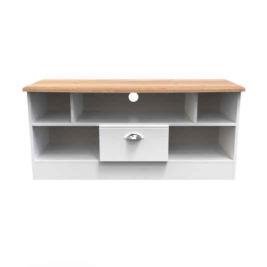 Victoria TV Unit White & Light Oak 5 Shelves 1 Drawer 112cm