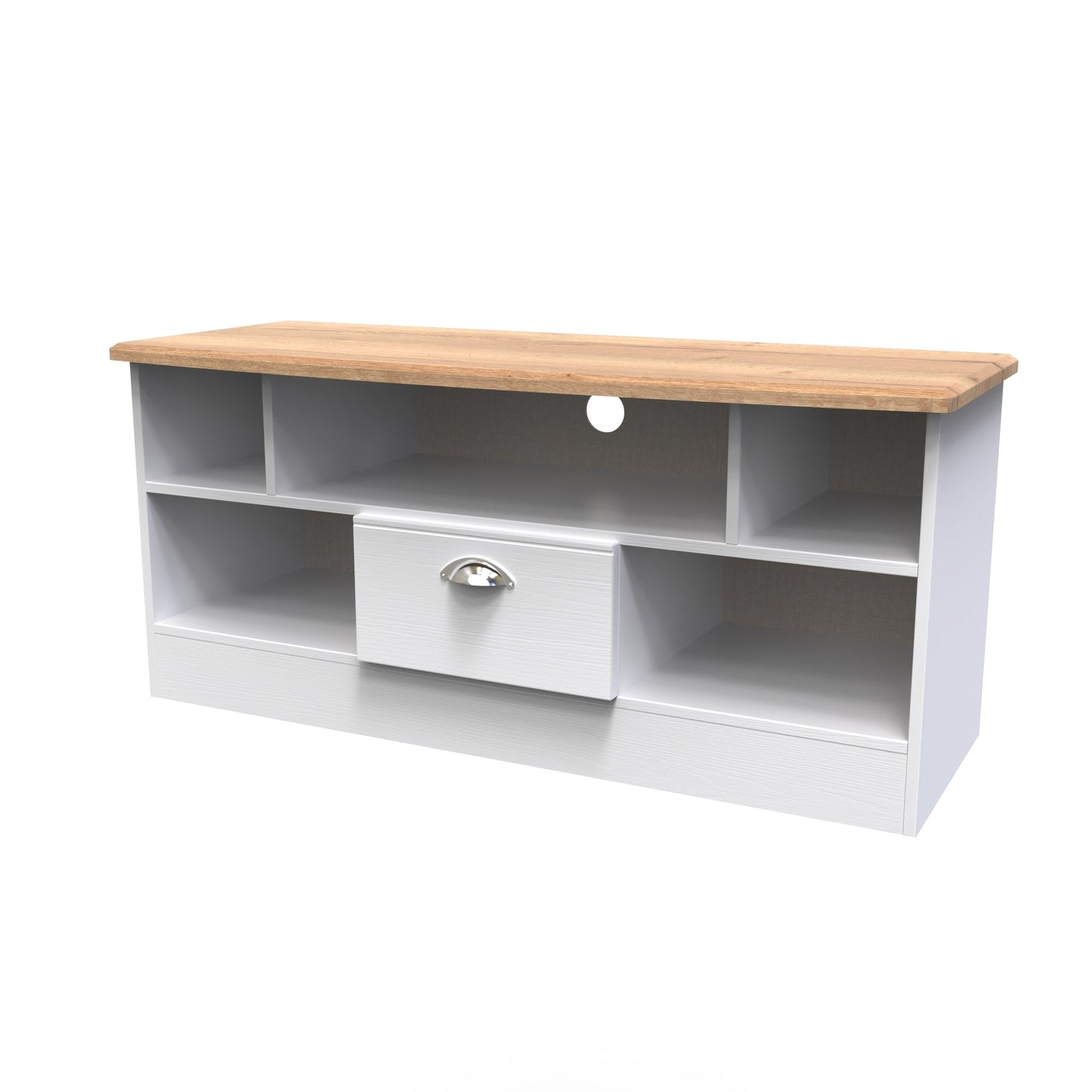 Victoria TV Unit White & Light Oak 5 Shelves 1 Drawer 112cm