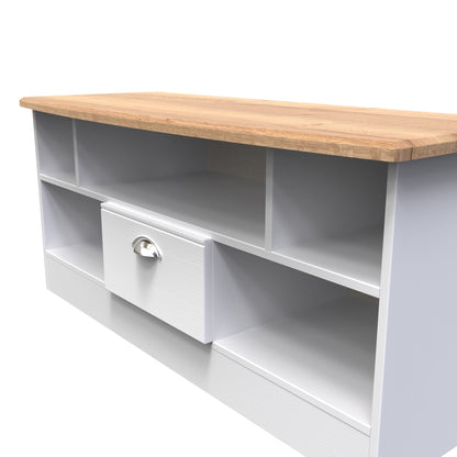 Victoria TV Unit White & Light Oak 5 Shelves 1 Drawer 112cm