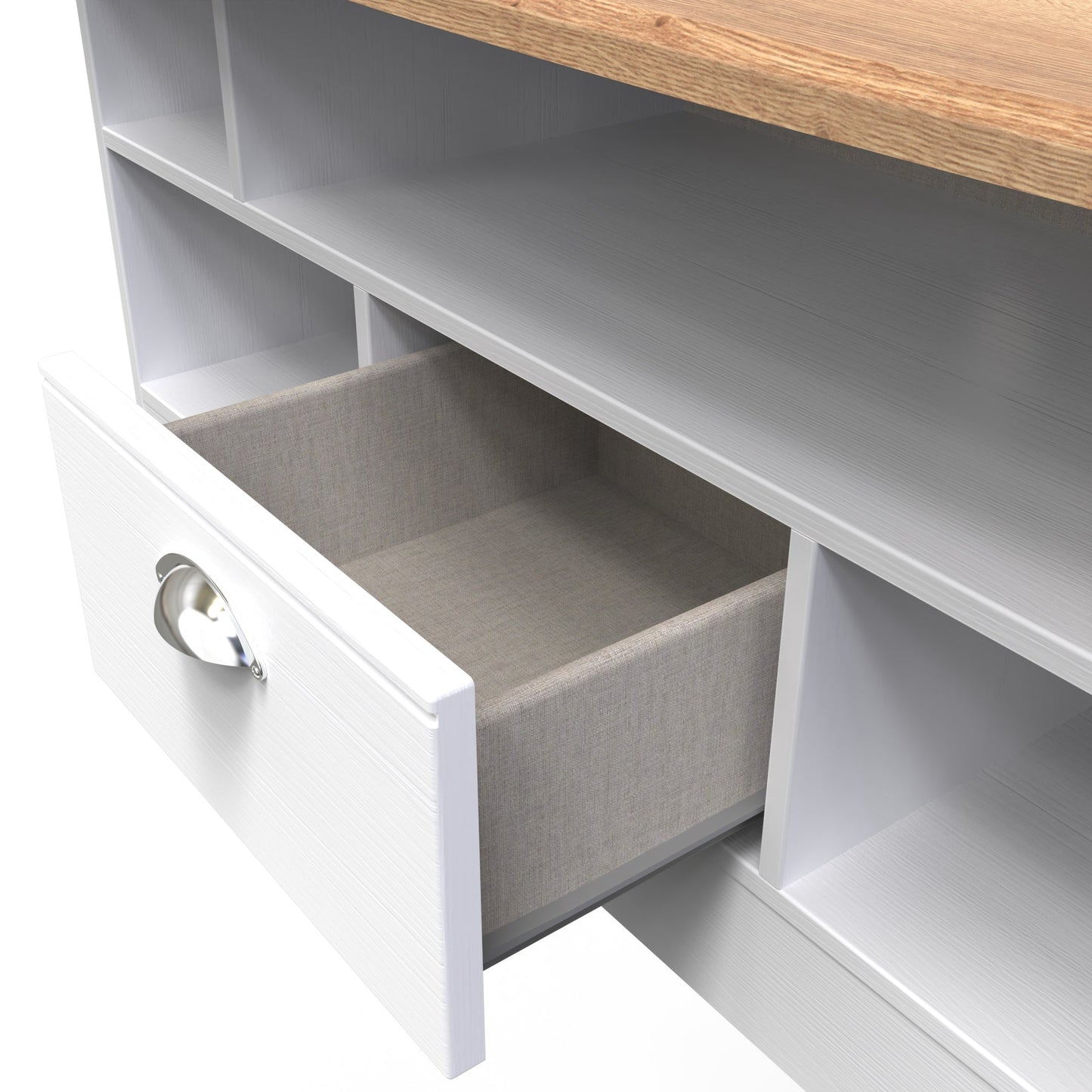 Victoria TV Unit White & Light Oak 5 Shelves 1 Drawer 112cm