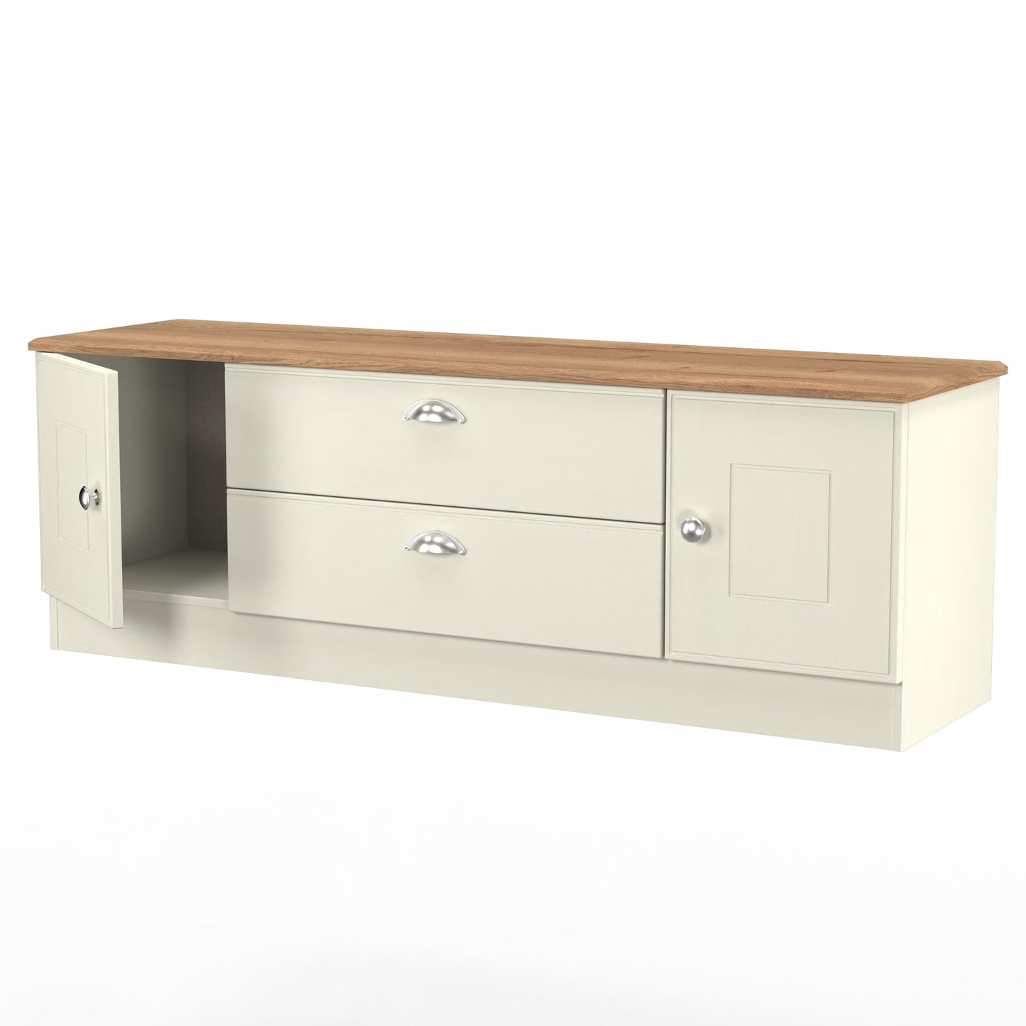 Victoria TV Unit Cream & Light Oak 2 Drawers 2 Doors 146cm