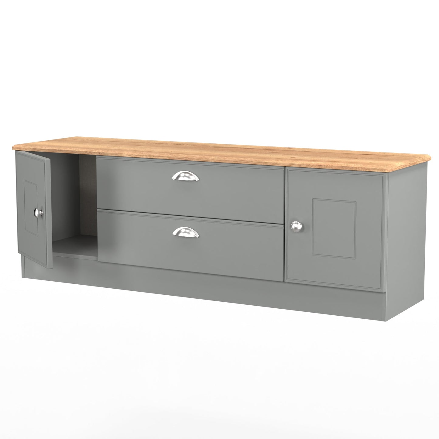 Victoria TV Unit Grey & Light Oak 2 Drawers 2 Doors 146cm