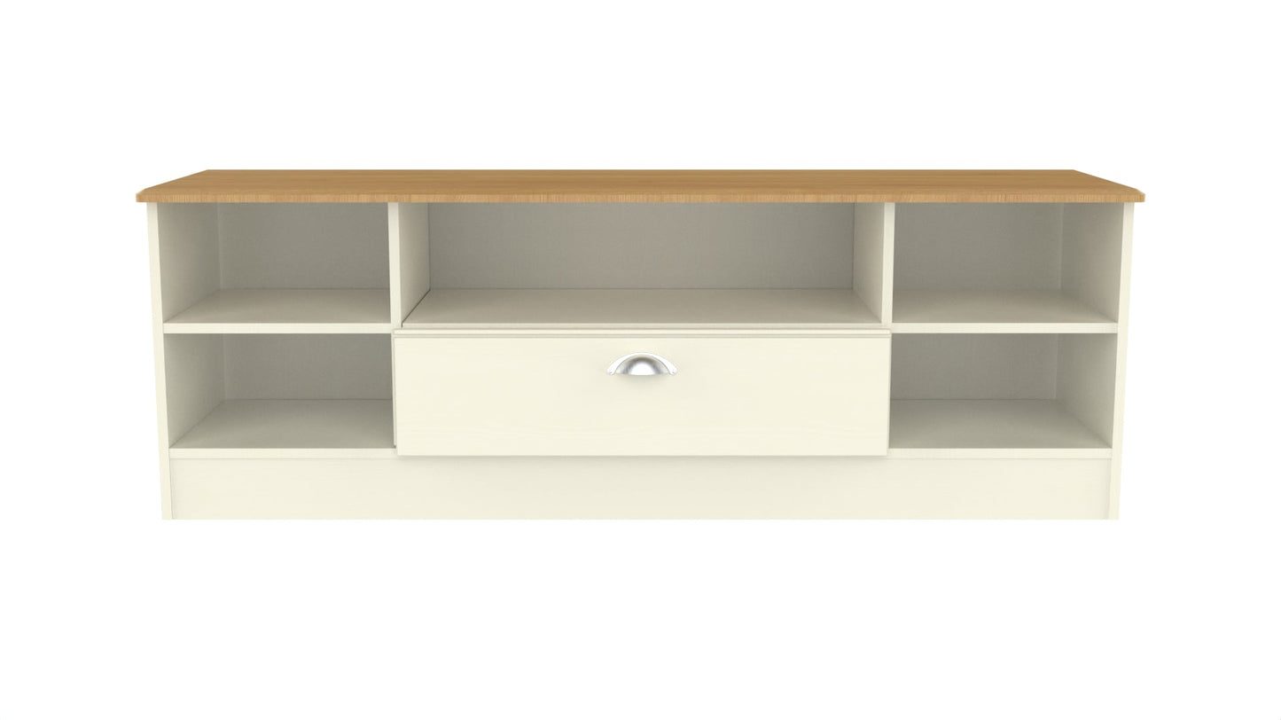 Victoria TV Unit Cream & Light Oak 5 Shelves 1 Drawer 42cm