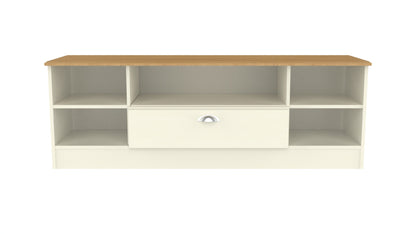 Victoria TV Unit Cream & Light Oak 5 Shelves 1 Drawer 42cm