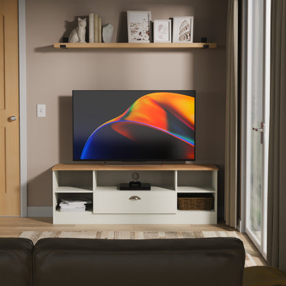 Victoria TV Unit Cream & Light Oak 5 Shelves 1 Drawer 42cm