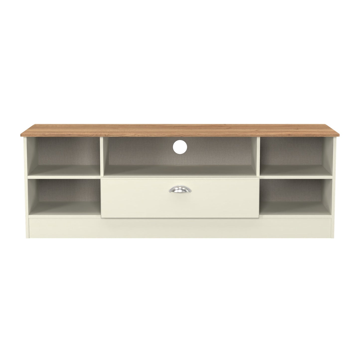 Victoria TV Unit Cream & Light Oak 5 Shelves 1 Drawer 42cm