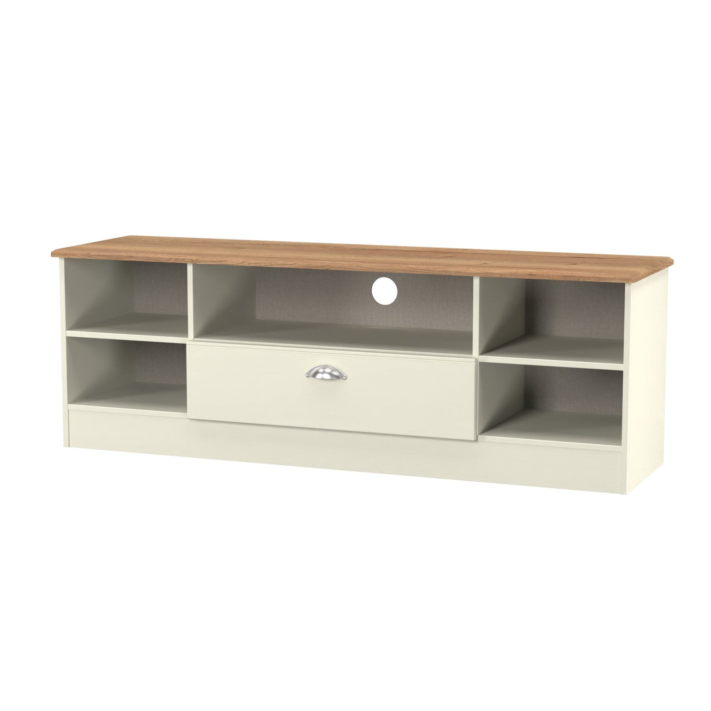 Victoria TV Unit Cream & Light Oak 5 Shelves 1 Drawer 42cm