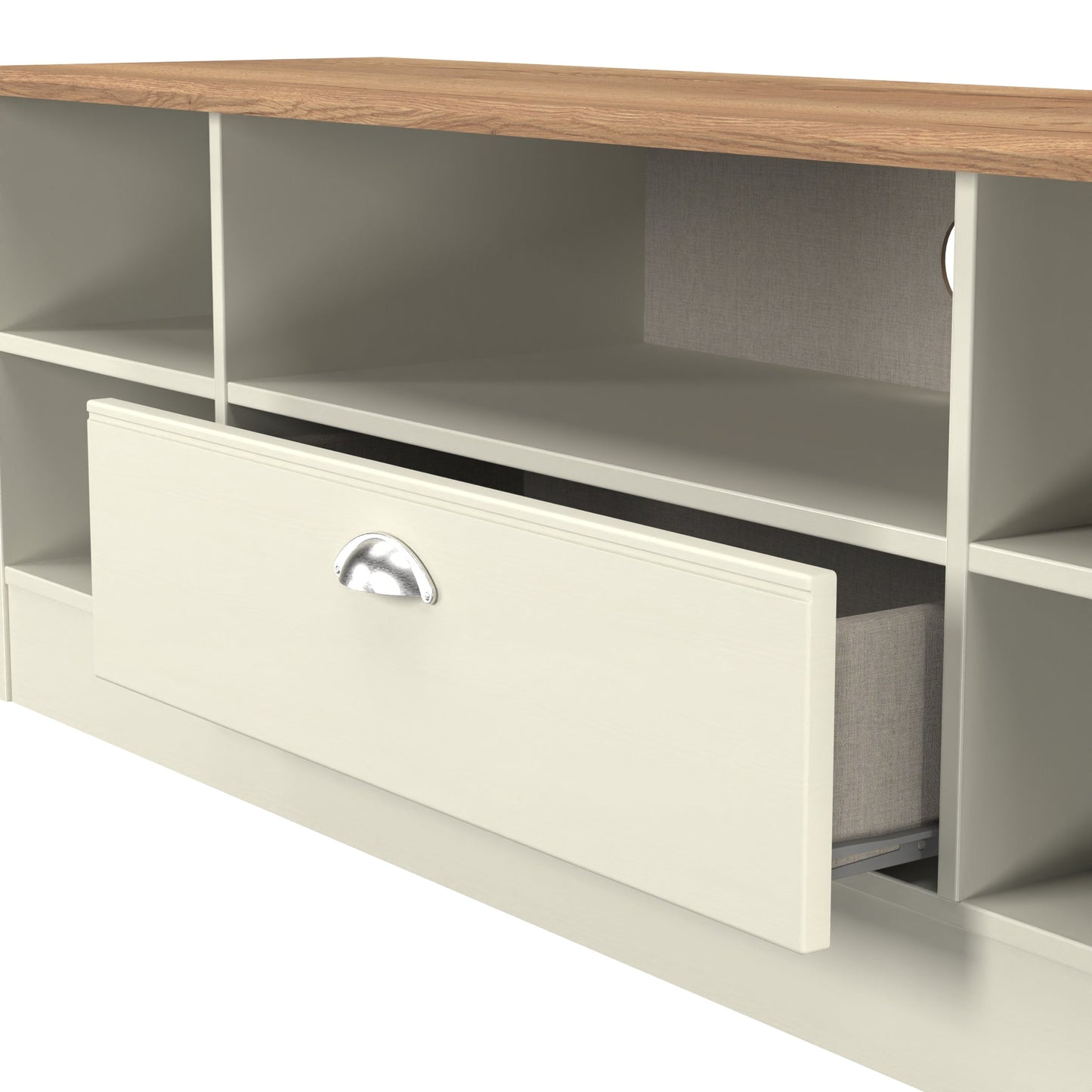 Victoria TV Unit Cream & Light Oak 5 Shelves 1 Drawer 42cm