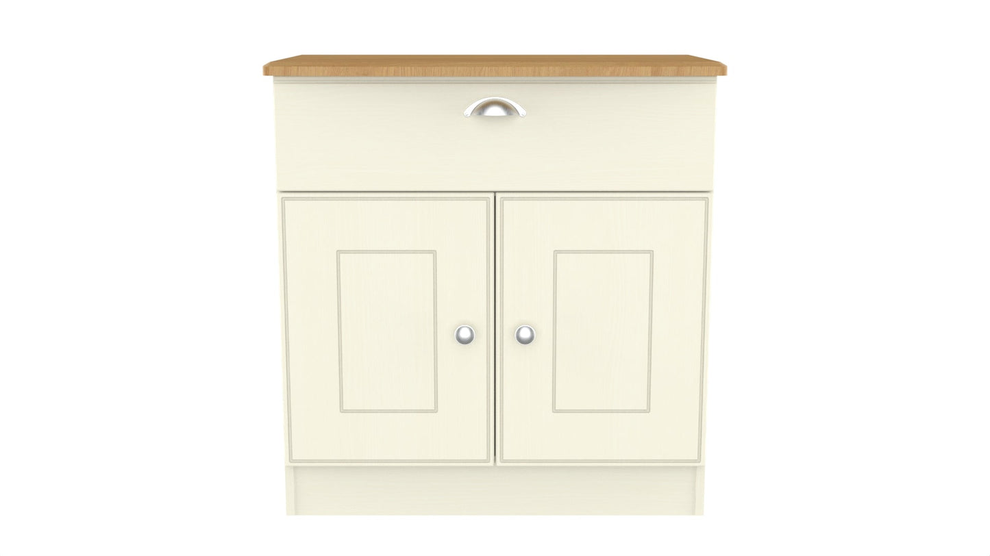 Victoria Sideboard Cream & Light Oak 2 Doors 1 Drawer 77cm
