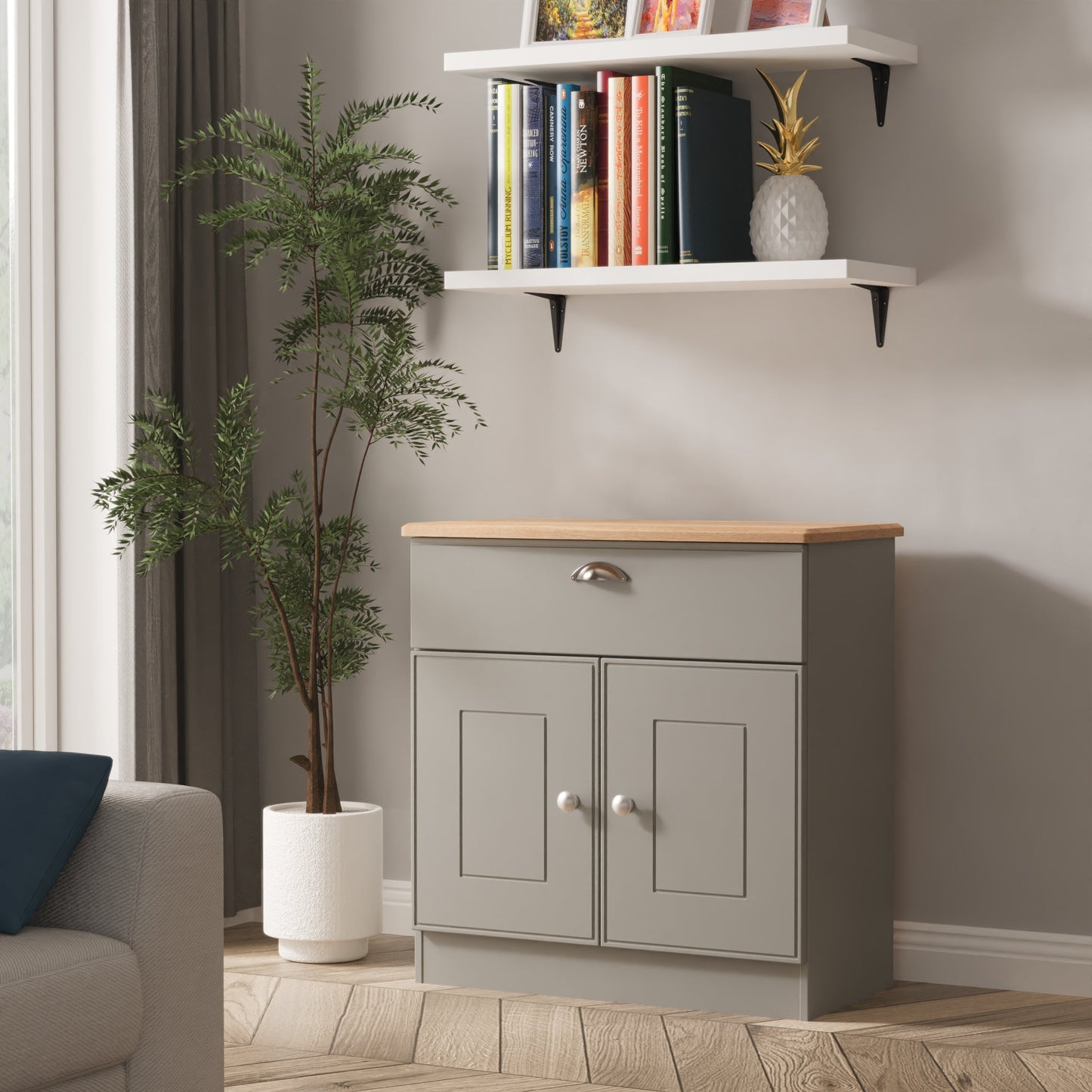 Victoria Sideboard Grey & Light Oak 2 Doors 1 Drawer 77cm