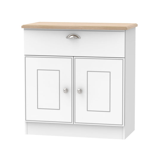 Victoria Sideboard White & Light Oak 2 Doors 1 Drawer 77cm