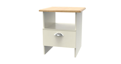 Victoria Side Table Cream & Light Oak 1 Shelf 1 Drawer 44cm