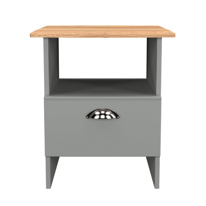 Victoria Side Table Grey & Light Oak 1 Shelf 1 Drawer 44cm