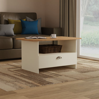 Victoria Coffee Table Cream & Light Oak 1 Shelf 1 Drawer 93cm