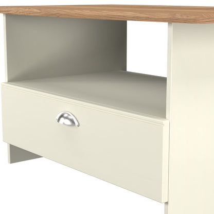 Victoria Coffee Table Cream & Light Oak 1 Shelf 1 Drawer 93cm