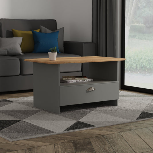 Victoria Coffee Table Grey & Light Oak 1 Shelf 1 Drawer 93cm
