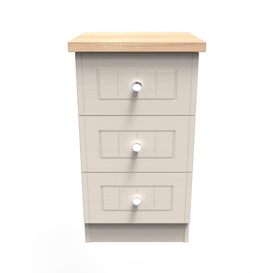 Vienna Bedside Table Off-white & Light Oak 3 Drawers 37cm