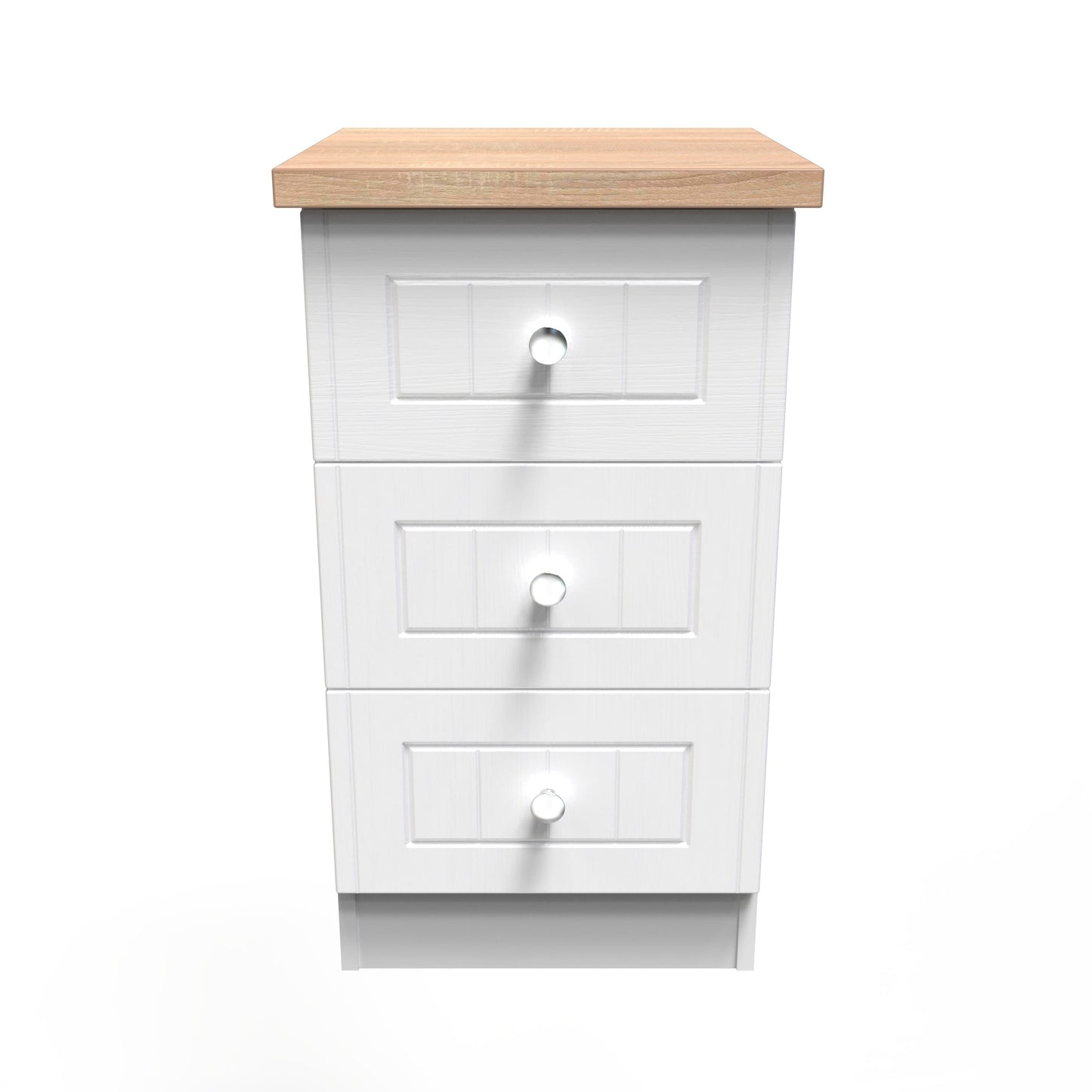 Vienna Bedside Table White & Light Oak 3 Drawers 37cm