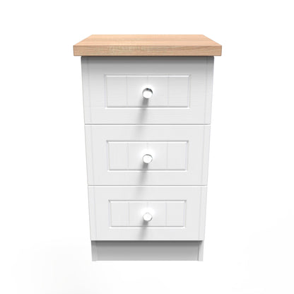 Vienna Bedside Table White & Light Oak 3 Drawers 37cm