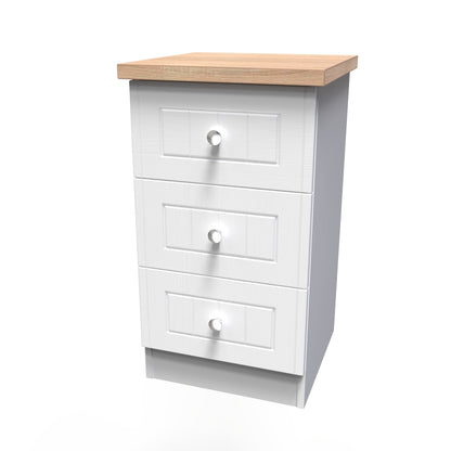 Vienna Bedside Table White & Light Oak 3 Drawers 37cm