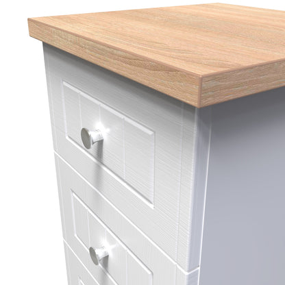 Vienna Bedside Table White & Light Oak 3 Drawers 37cm