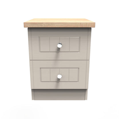 Vienna Bedside Table Off-white & Light Oak 2 Drawers 37cm