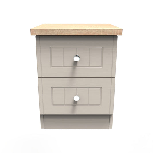 Vienna Bedside Table Off-white & Light Oak 2 Drawers 37cm