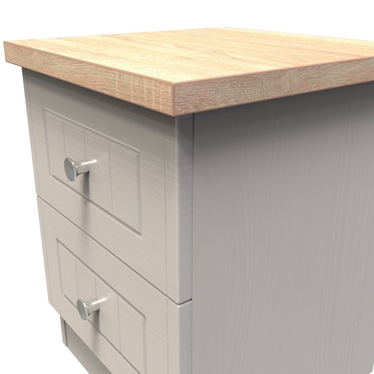 Vienna Bedside Table Off-white & Light Oak 2 Drawers 37cm