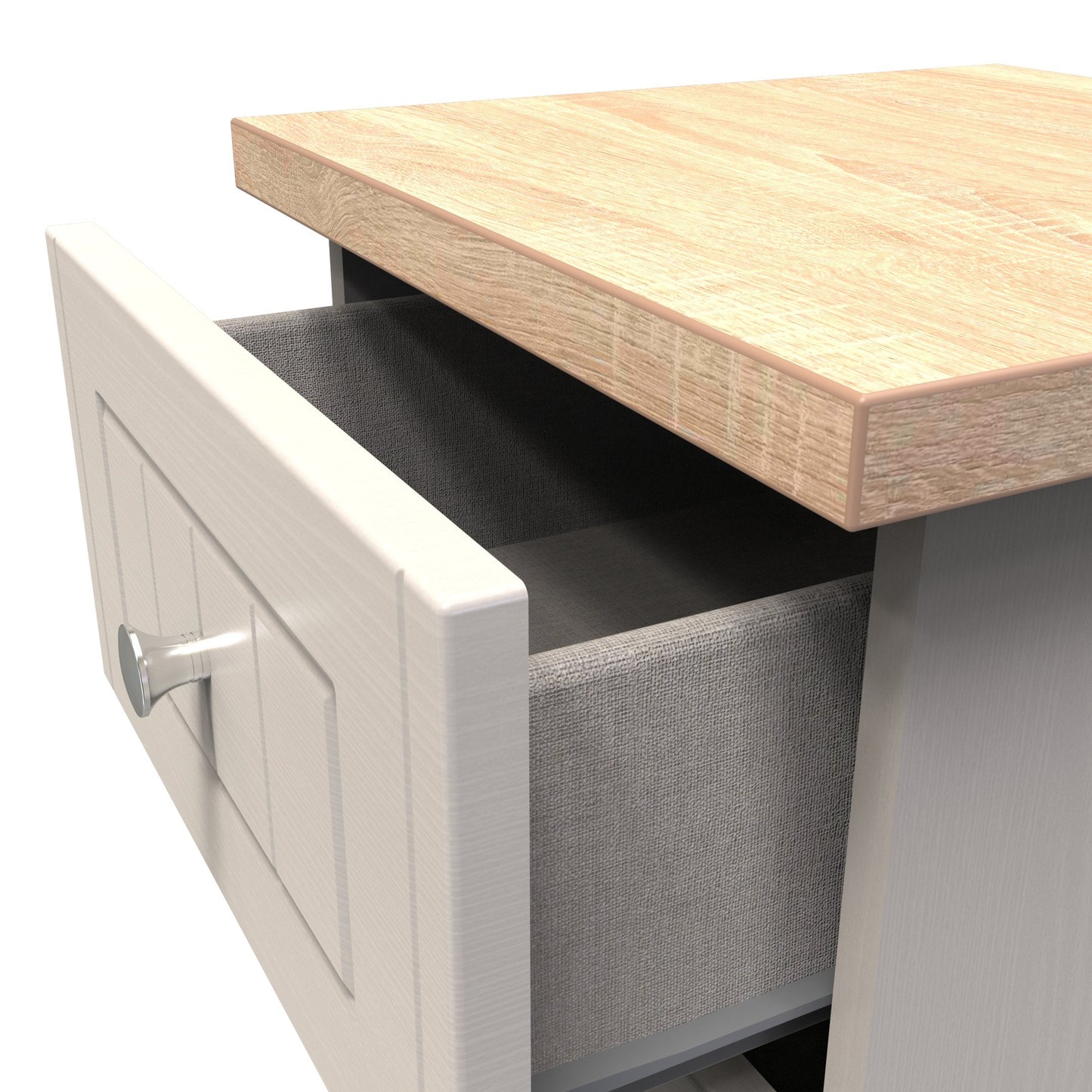 Vienna Bedside Table Off-white & Light Oak 2 Drawers 37cm