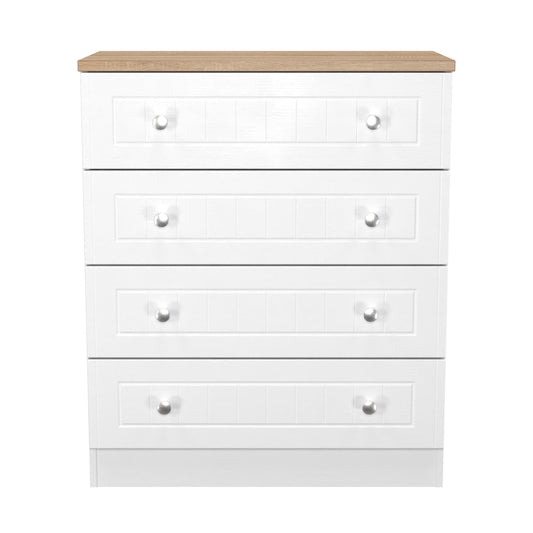 Vienna Chest of Drawers White & Light Oak 4 Drawers 74cm