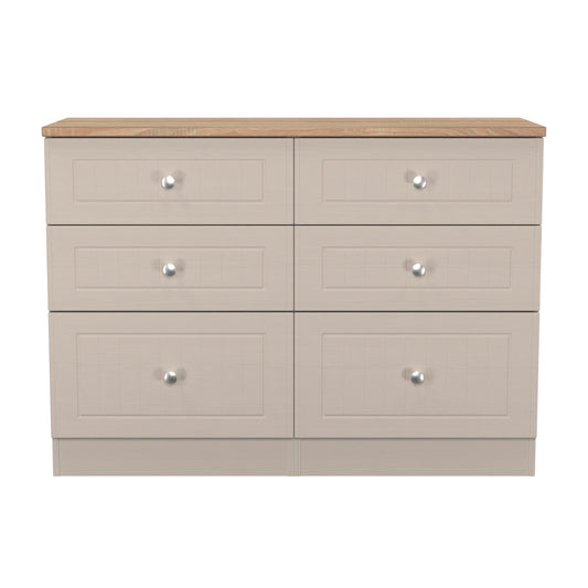 Vienna Large Chest of Drawers Off-white & Light Oak 6 Drawers 110cm